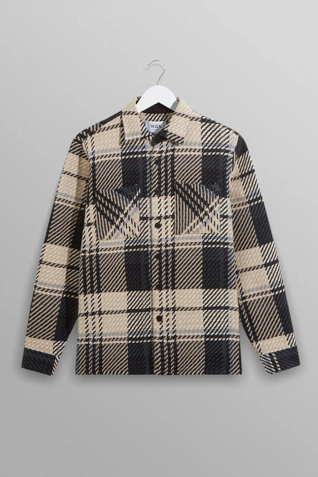 wax london "Whiting Overshirt" Black/Ecru Spear Check