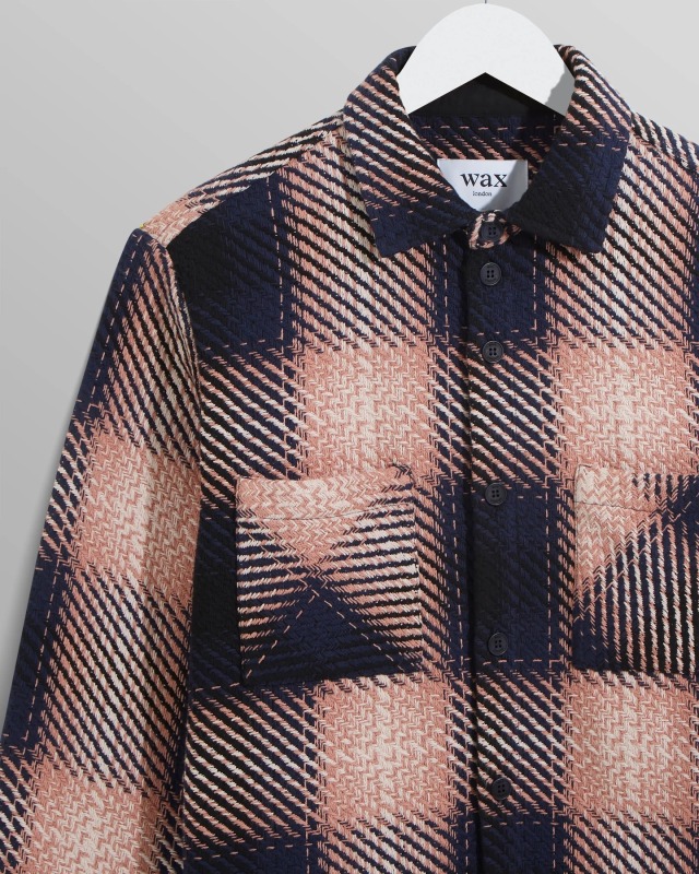 wax london "Whiting Overshirt" Navy/Pink Dusk Check
