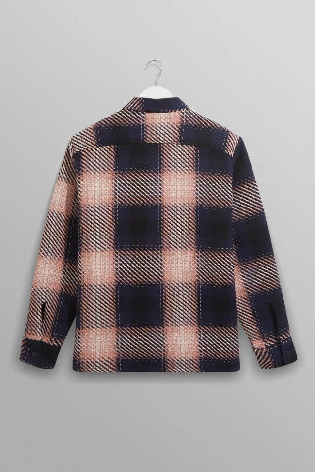 wax london "Whiting Overshirt" Navy/Pink Dusk Check