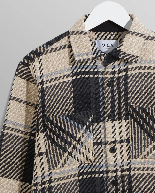 wax london "Whiting Overshirt" Black/Ecru Spear Check