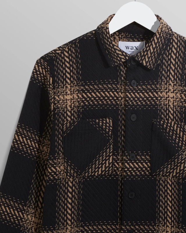 wax london "Whiting Overshirt" Black/Beige Zap Check