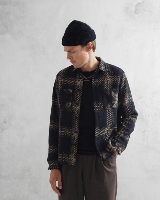 wax london "Whiting Overshirt" Black/Beige Zap Check