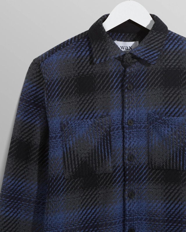 wax london "Whiting Overshirt" Navy/Blue Dusk Check