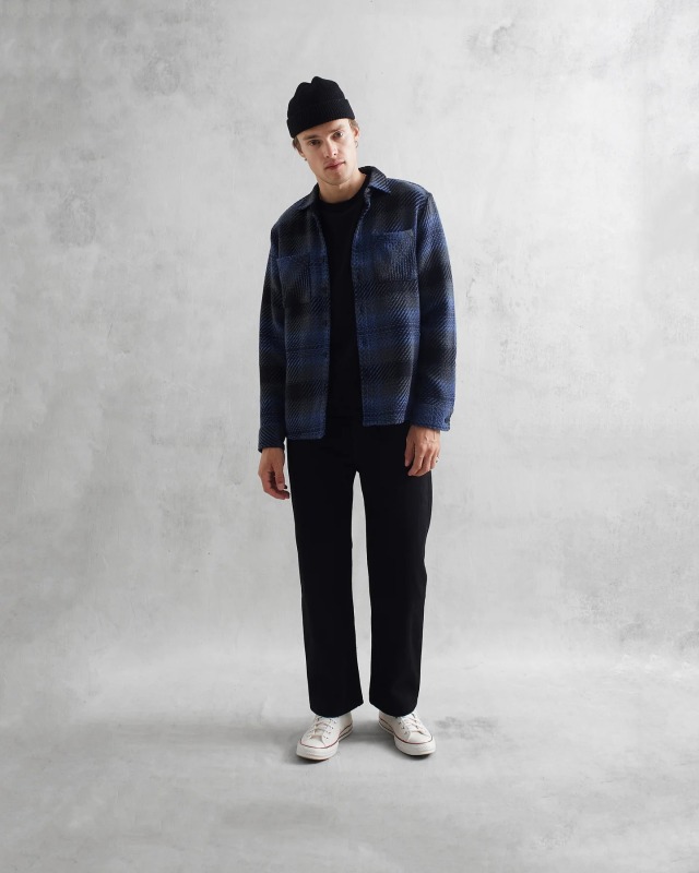 wax london "Whiting Overshirt" Navy/Blue Dusk Check