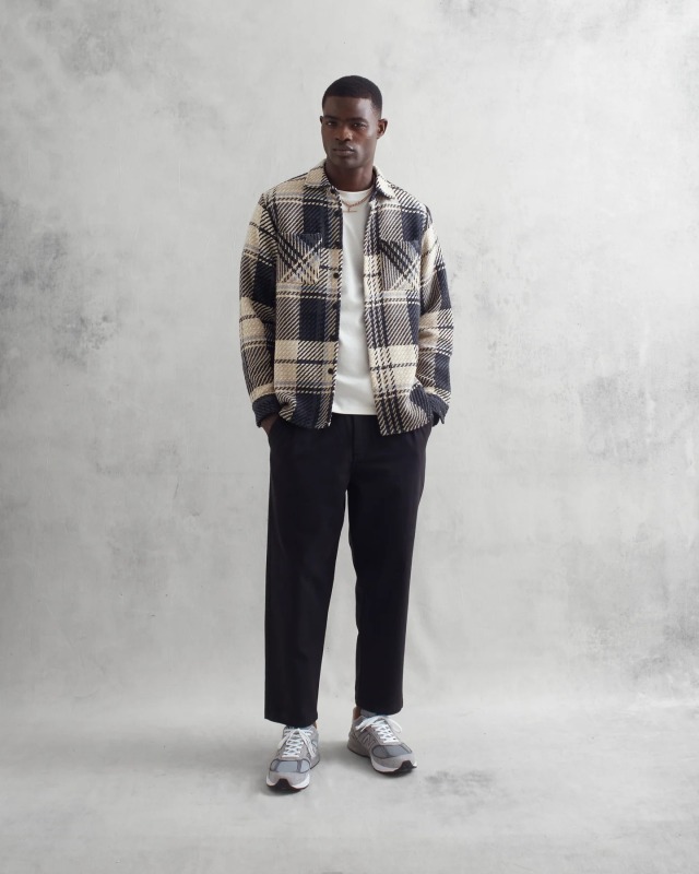 wax london "Whiting Overshirt" Black/Ecru Spear Check