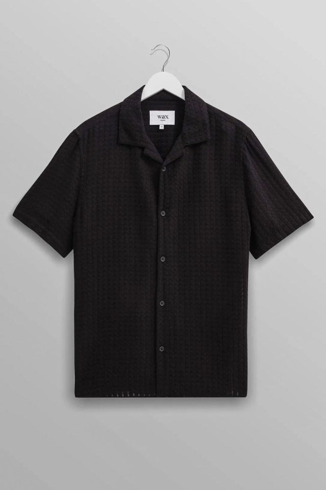 wax london "Didcot Shirt" Black Wave Textured Stripe