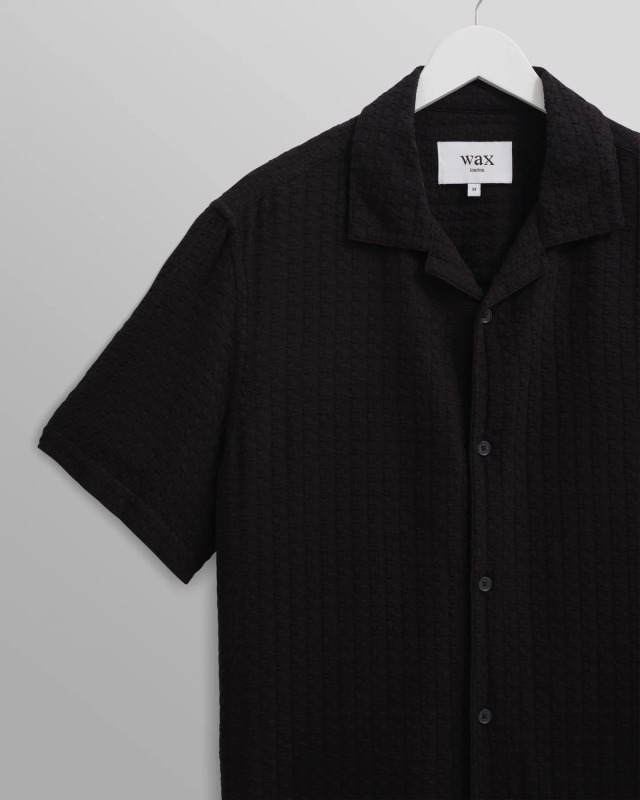 wax london "Didcot Shirt" Black Wave Textured Stripe