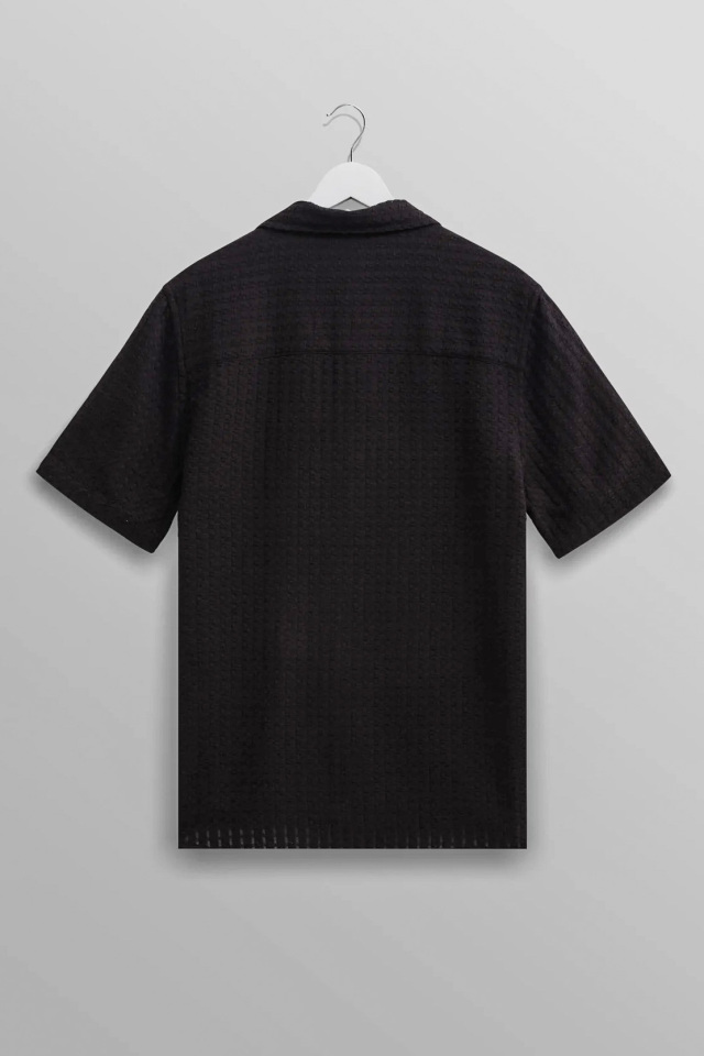 wax london "Didcot Shirt" Black Wave Textured Stripe