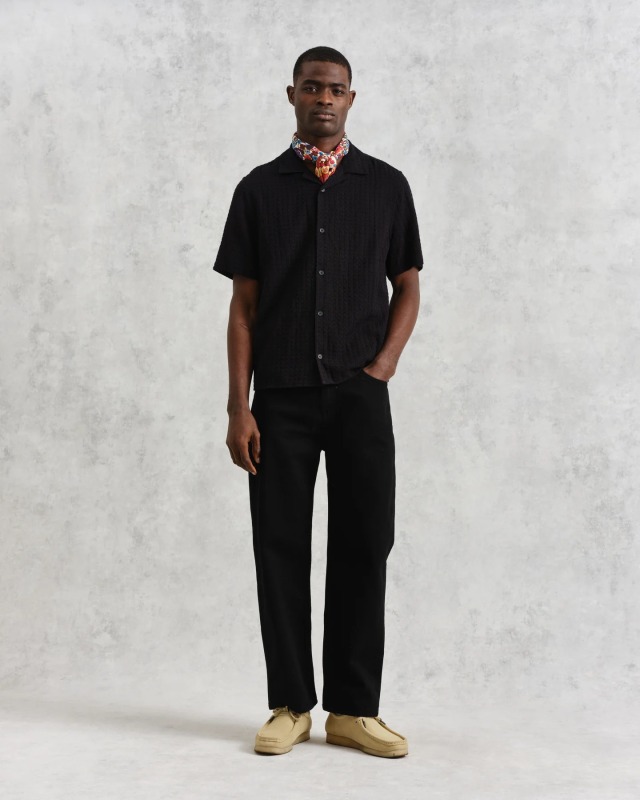 wax london "Didcot Shirt" Black Wave Textured Stripe