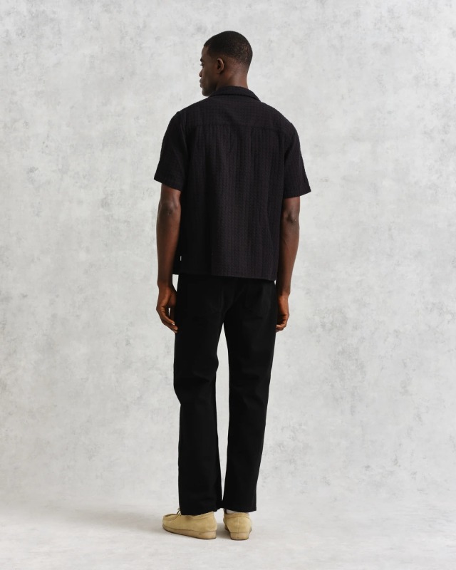 wax london "Didcot Shirt" Black Wave Textured Stripe