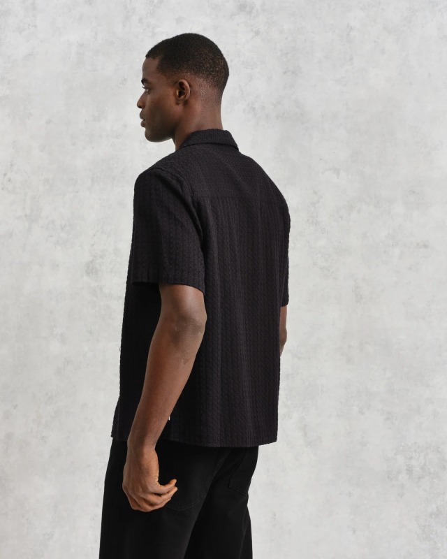 wax london "Didcot Shirt" Black Wave Textured Stripe