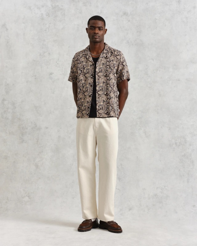 wax london "Didcot Shirt" Brown Floral Jacquard