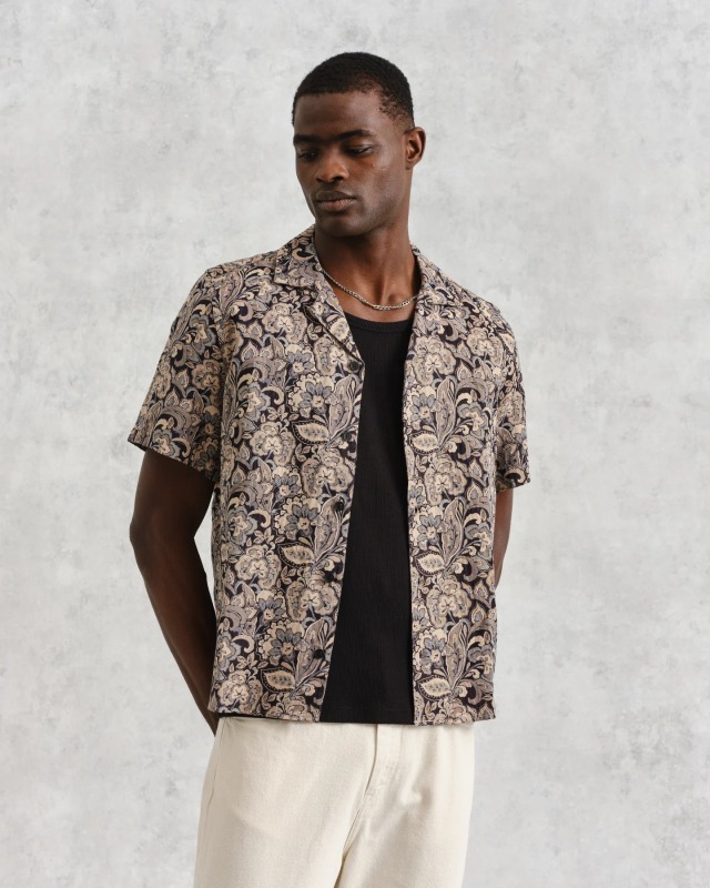 wax london "Didcot Shirt" Brown Floral Jacquard