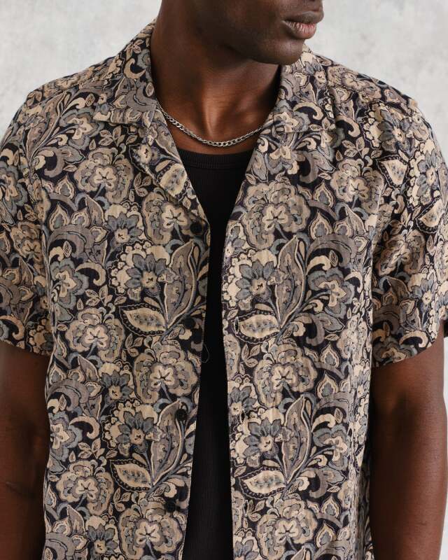 wax london "Didcot Shirt" Brown Floral Jacquard