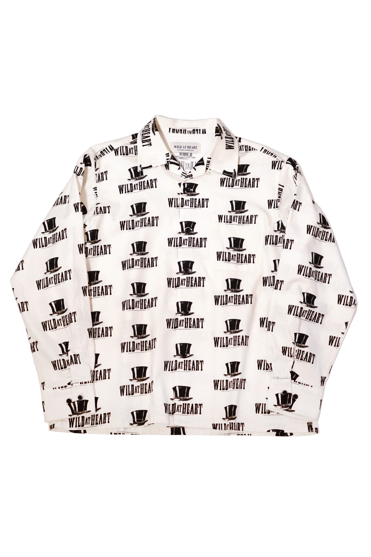 WILD AT HEART "SILK HAT" Cotton Open Collar L/S Shirt WHITE