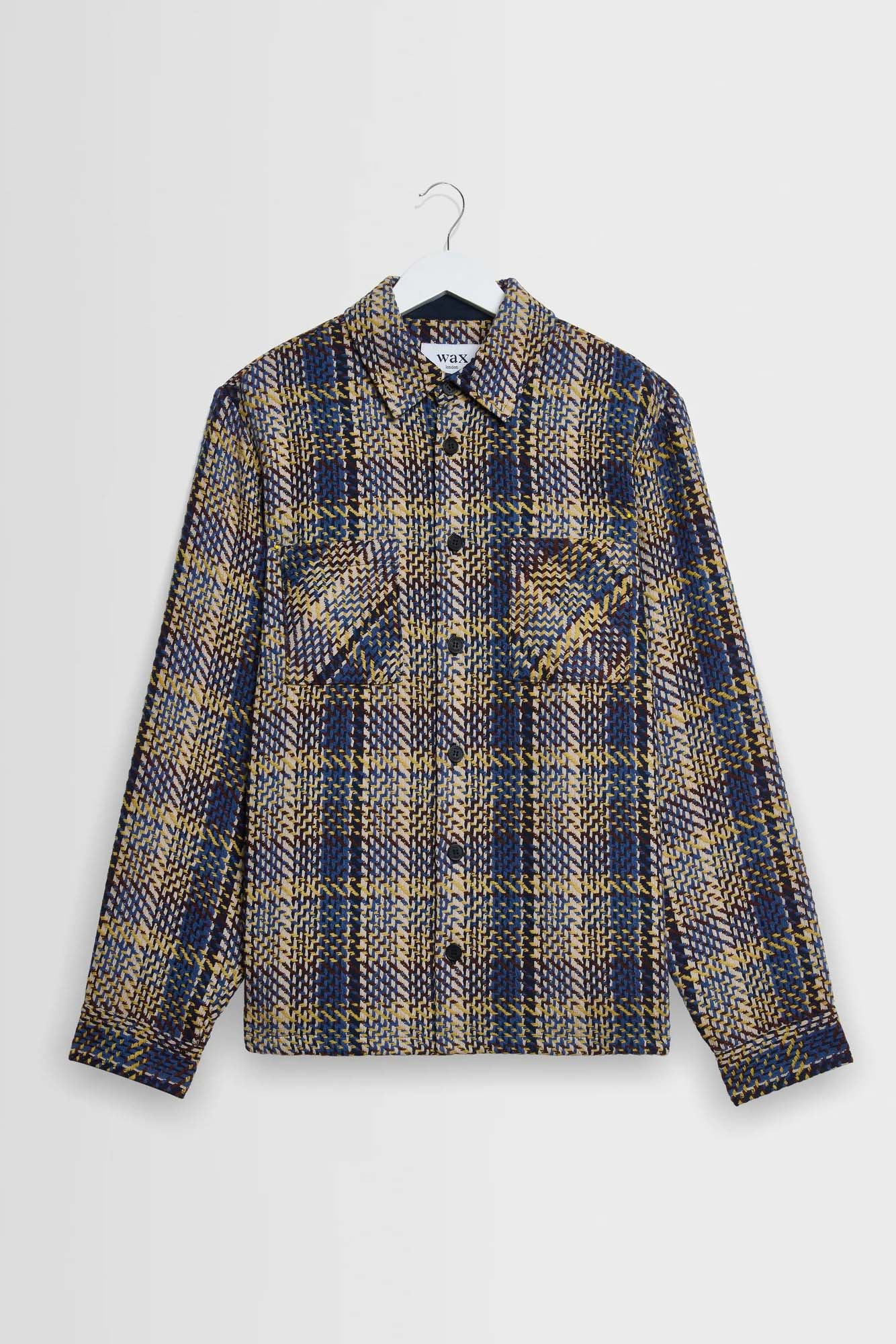 wax london Whiting - Blue And Multicolour Grain Check Overshirt