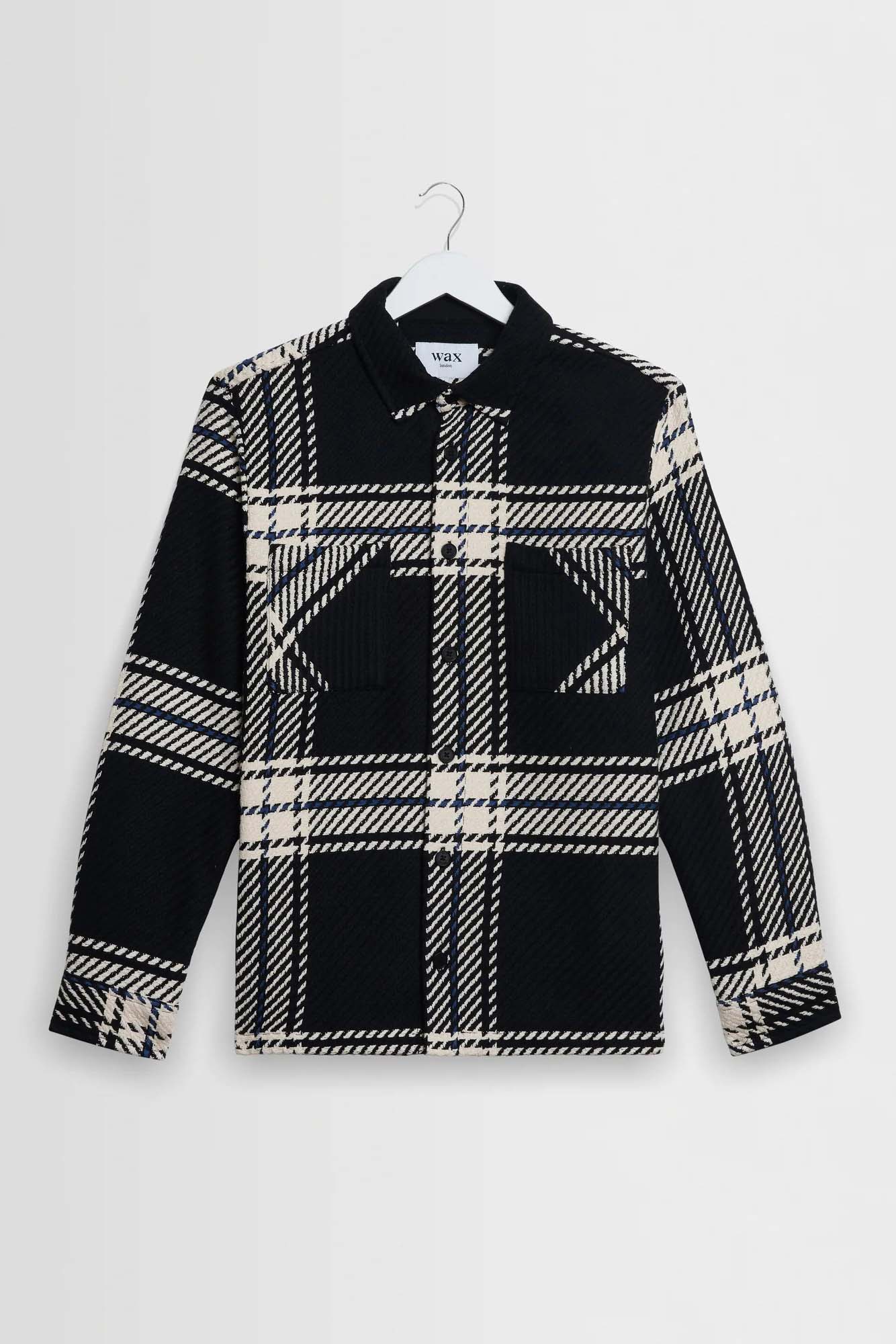 wax london Whiting - Black And Ecru Oversize Grid Check Overshirt
