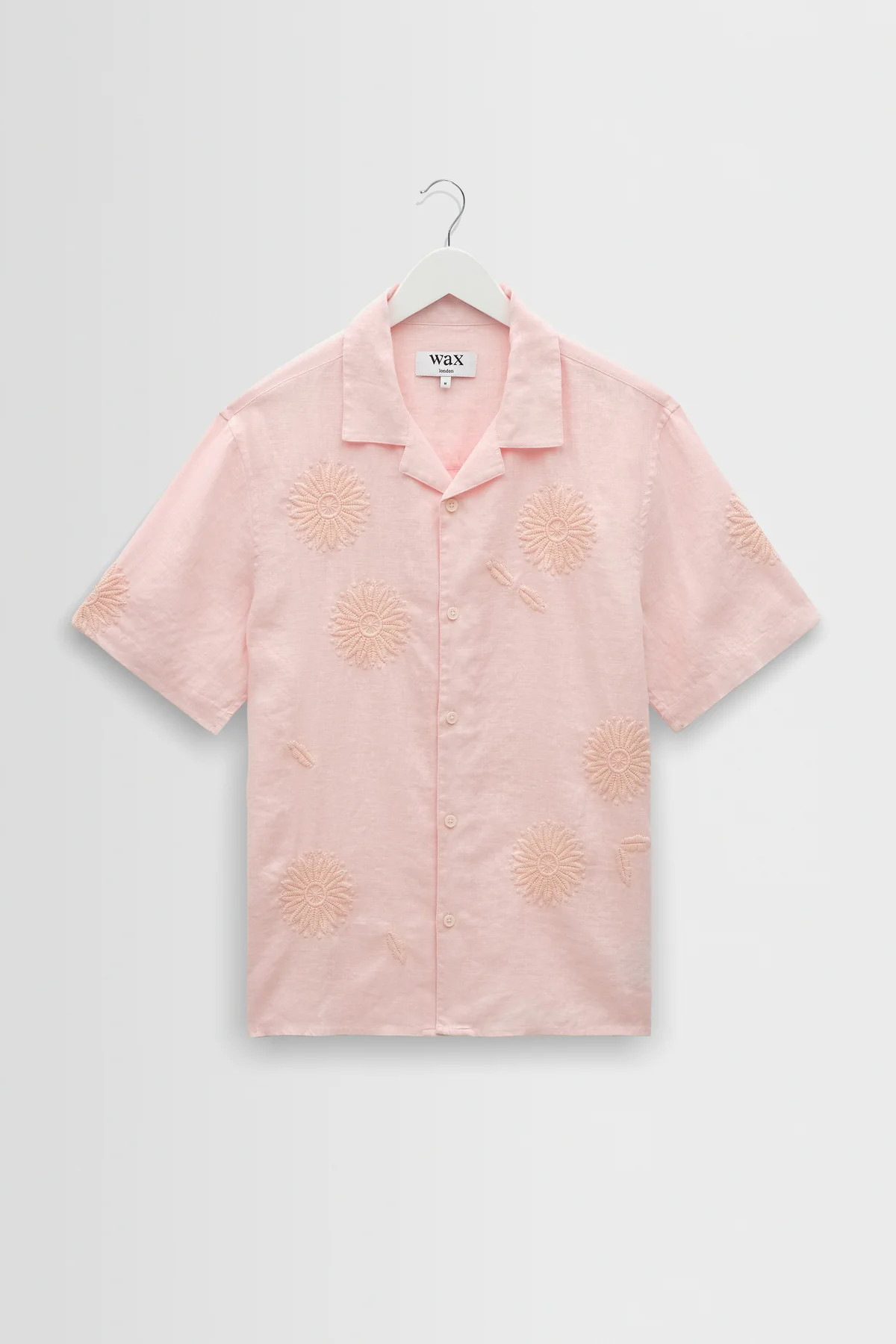 wax london Didcot - Pink Flower Embroidered Short-Sleeve Shirt