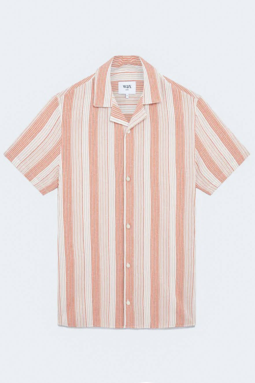 wax london "DIDCOT SS SHIRT" CRINKLE STRIPE ORANGE