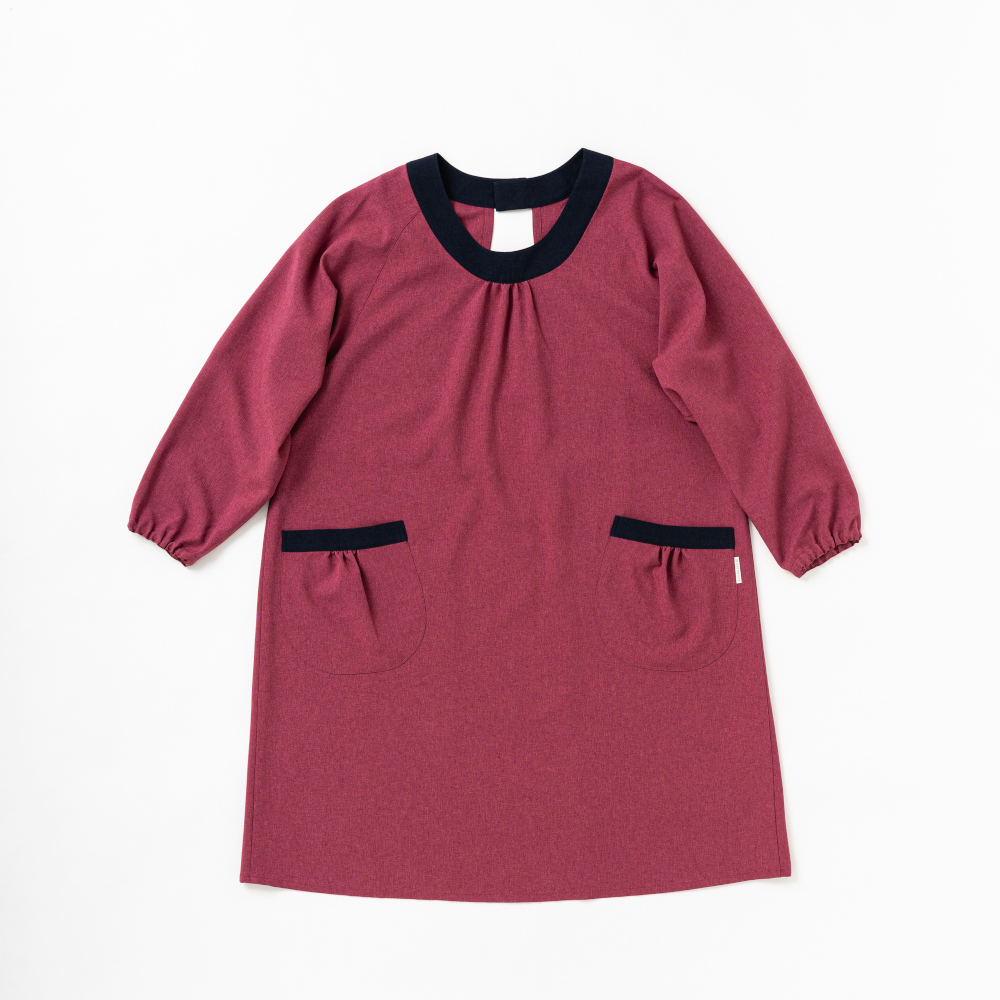 後ろ開きかっぽう着【ベリー×紺】ポリエステル100％・ノーアイロン