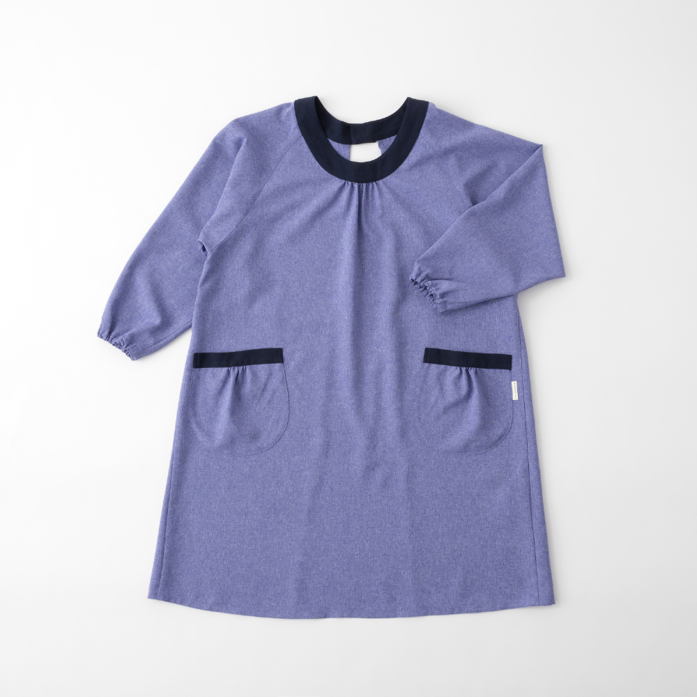 後ろ開きかっぽう着【新色・ラベンダー×紺】ポリエステル100％・ノーアイロン
