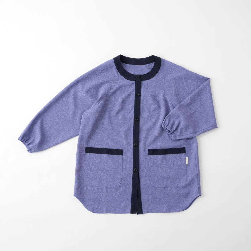 前開きかっぽう着【新色・ラベンダー×紺】ポリエステル100％・ノーアイロン