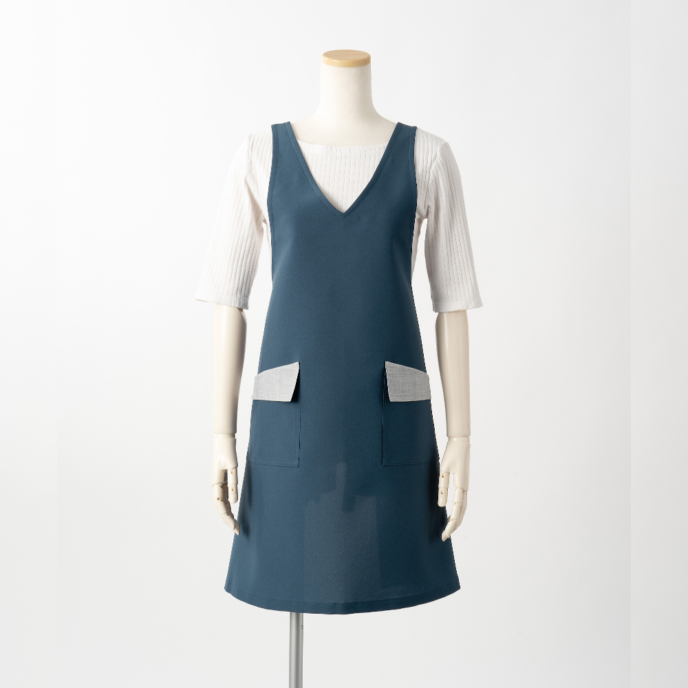 Vえりエプロン【納戸ねず】撥水撥油ポリエステル100％・ノーアイロン♪メール便OK