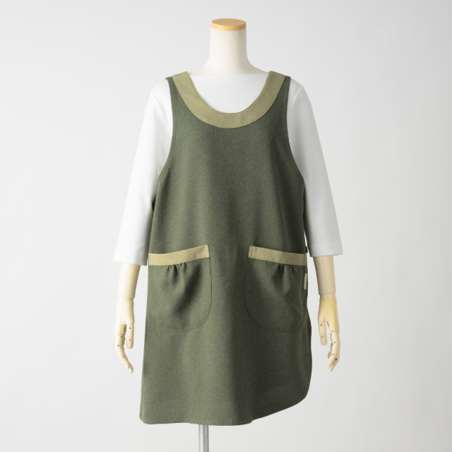3つボタンエプロン【新色・モスグリーン】ポリエステル100％・お尻がか