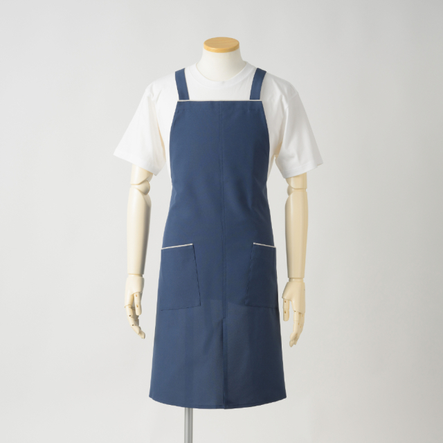 新しい生地》男女兼用エプロン【納戸ねず】撥水撥油ポリエステル100