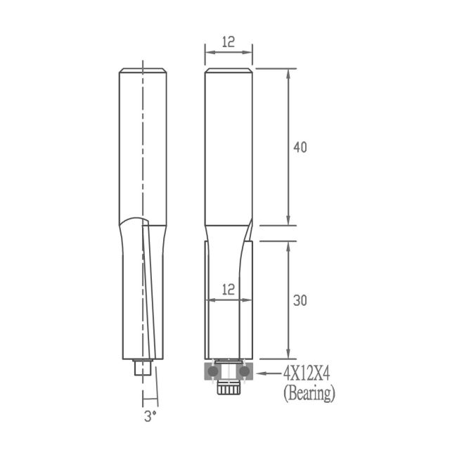 12mm軸 フラッシュトリムビット(傾斜刃) ｜ルータービットBTMT