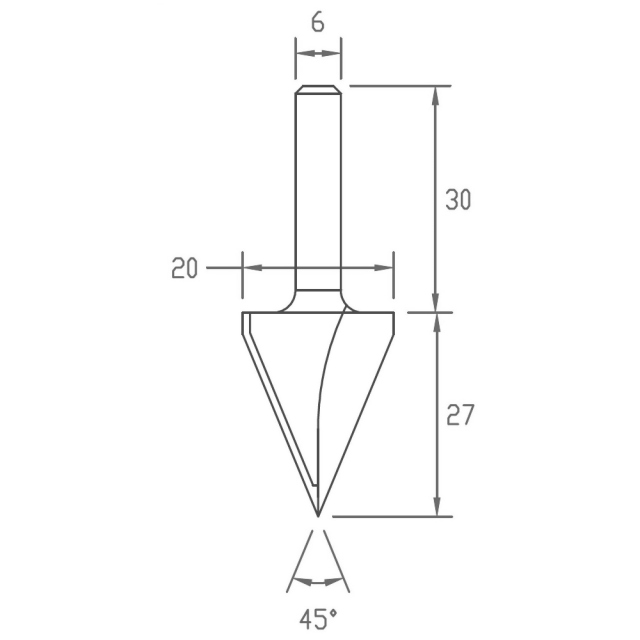45度 V溝ビット（大) (6mm軸) ｜ルータービットBTMT