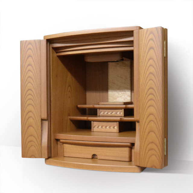 モダン上置仏壇 [ろだん]18号 本ケヤキ材 = 重厚な本欅無垢材の扉の上