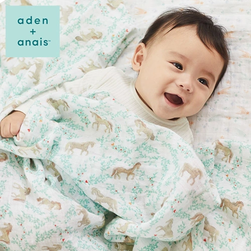 【出産祝い おくるみ】aden+anais(エイデンアンドアネイ)おくるみスワドル　イヤーオブザホース・うま　3枚