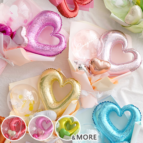 ハートバルーンブーケ（メッセージシール付き）