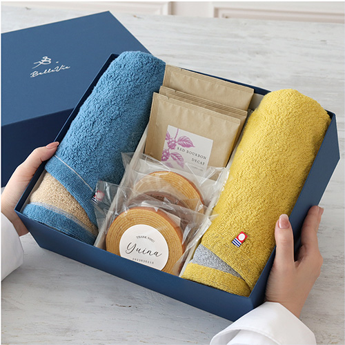 バームクーヘン+今治リバーシブルタオル+コーヒーセット名前入り