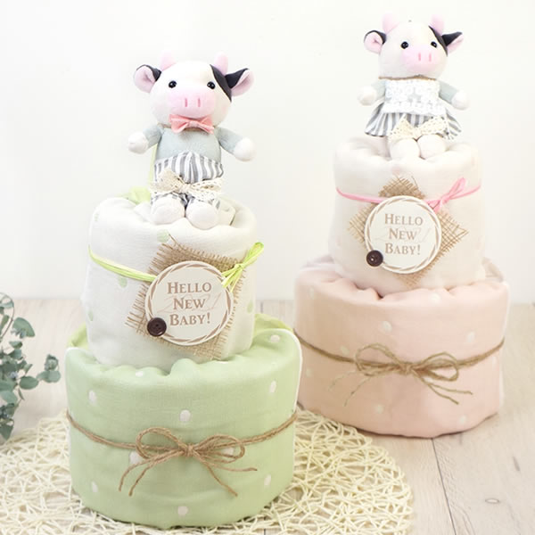 【出産祝い おむつケーキ】Happy Cow Year Diaper Cake