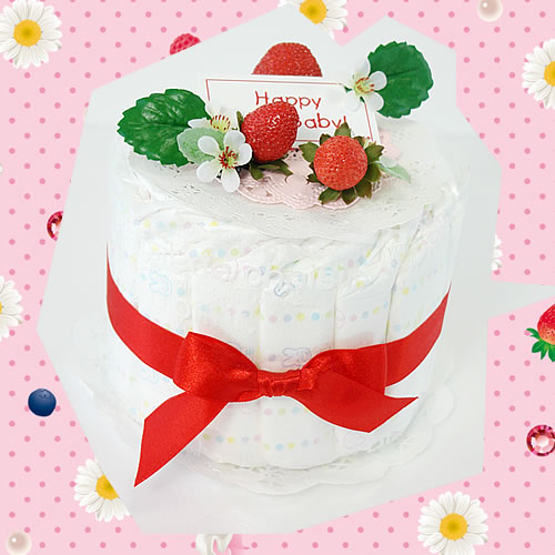 【おむつケーキ】ストロベリーラウンドケーキ