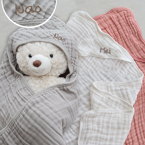 【出産祝い おくるみ】ガーゼおくるみ フード付きバスタオル