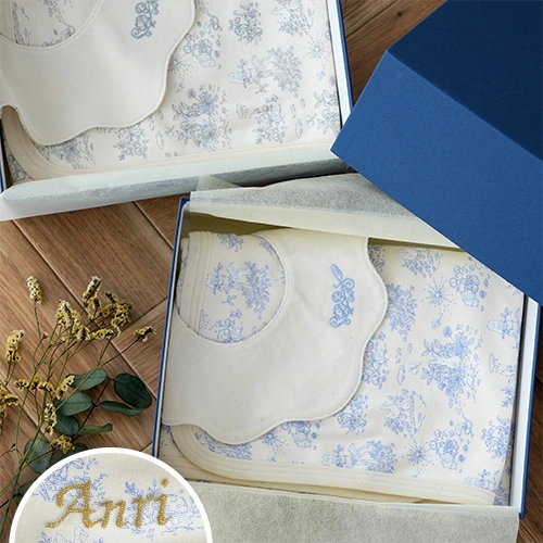 【出産祝い】ブランケット+スタイ オーガニックコットン100％ フレンチガーデン ギフトセット