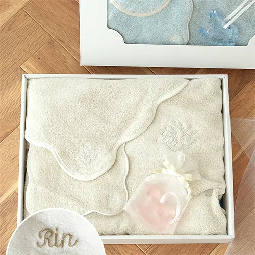 【ベルビーアンファン】Nuage オーガニックコットン MokuMoku フード付きタオル４点セット