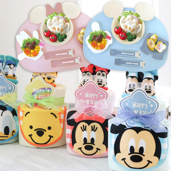出産祝い おむつケーキ リトル フレンズ ミッキー ミニー アイコンランチプレートセット