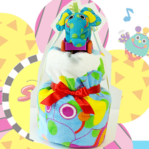 【おむつケーキ】Sassyブランケット＆エレファント パル おむつケーキ