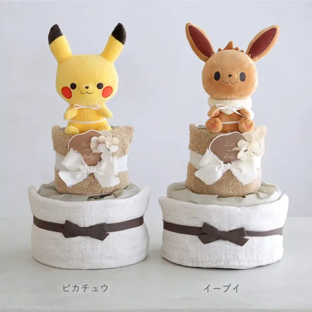 モンポケ ぬいぐるみ ナチュラルタオル おむつケーキ ピカチュウ イーブイ