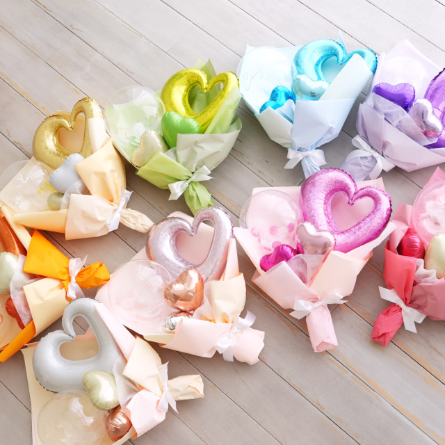 ハートバルーンブーケ（メッセージシール付き）