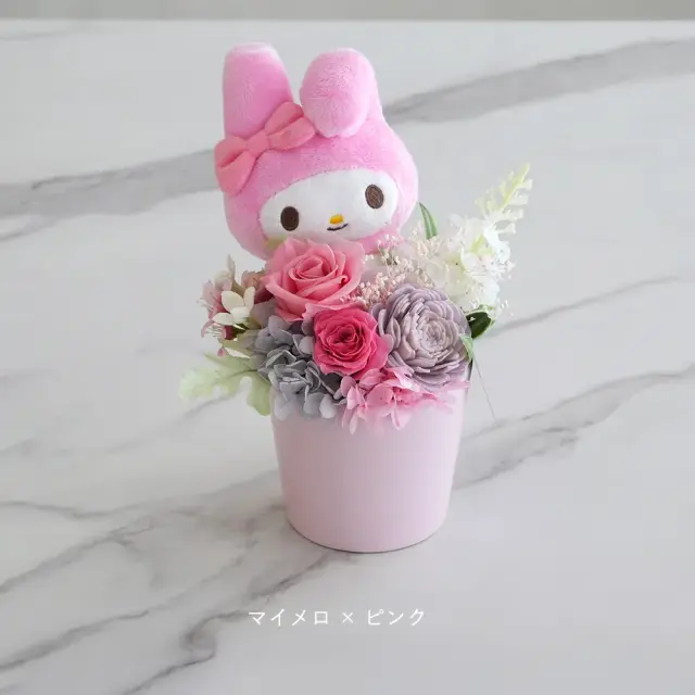 プリザーブドフラワー ぬいぐるみ付き カレンポット