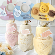 【出産祝い】ディズニーリトルナチュラルタオルおむつケーキ＋ディズニー アイコンランチプレートセット