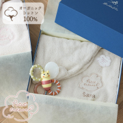 【出産祝い】プティトレ（Petit trésor） フード付きバスタオル + カミカミみつばち ギフトセット