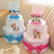 【おむつケーキ】ミッキー＆ミニーミルキービブおむつケーキ