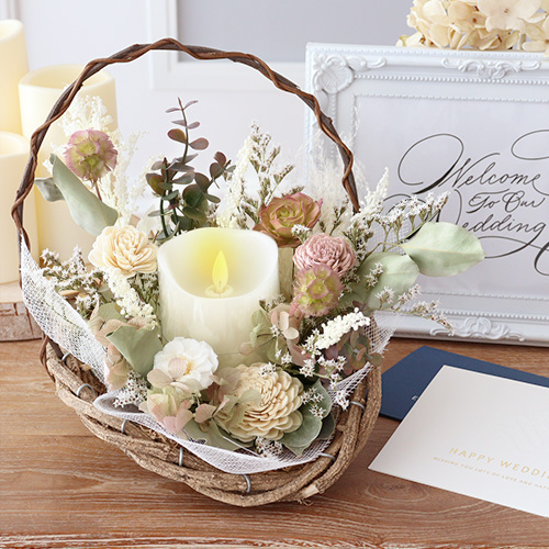 結婚式 電報 ギフト】プリザーブドフラワー ナチュラル キャンドル