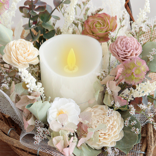 結婚式 電報 ギフト】プリザーブドフラワー ナチュラル キャンドル